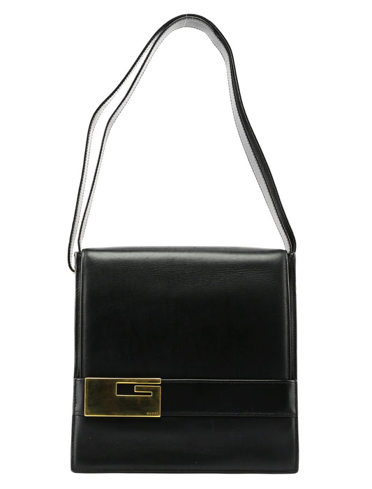 Black Leather Gold G Shoulder Bag