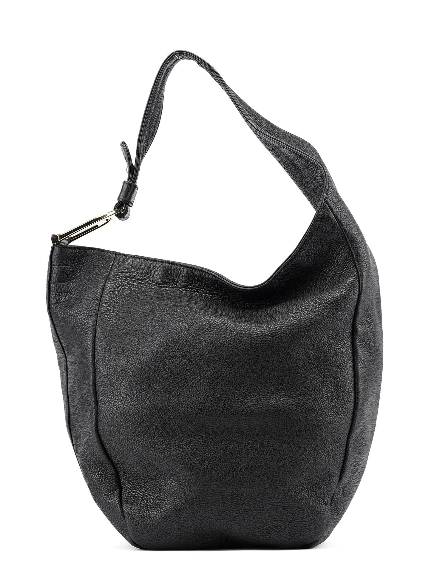 Black Leather Hobo Shoulder Bag