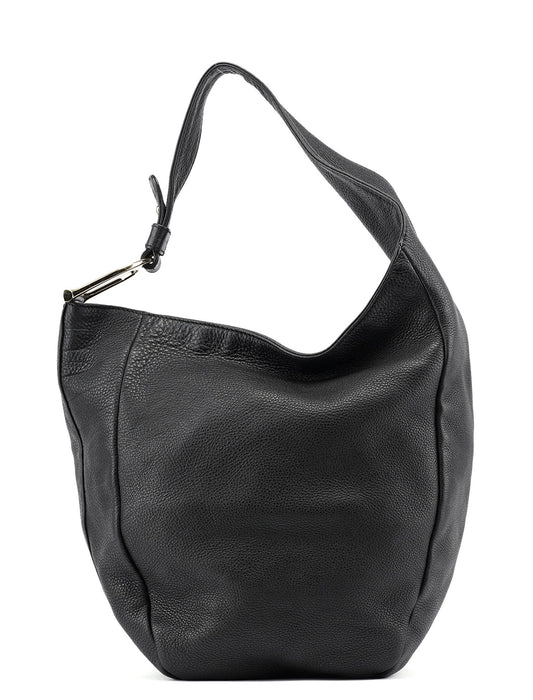 Black Leather Hobo Shoulder Bag