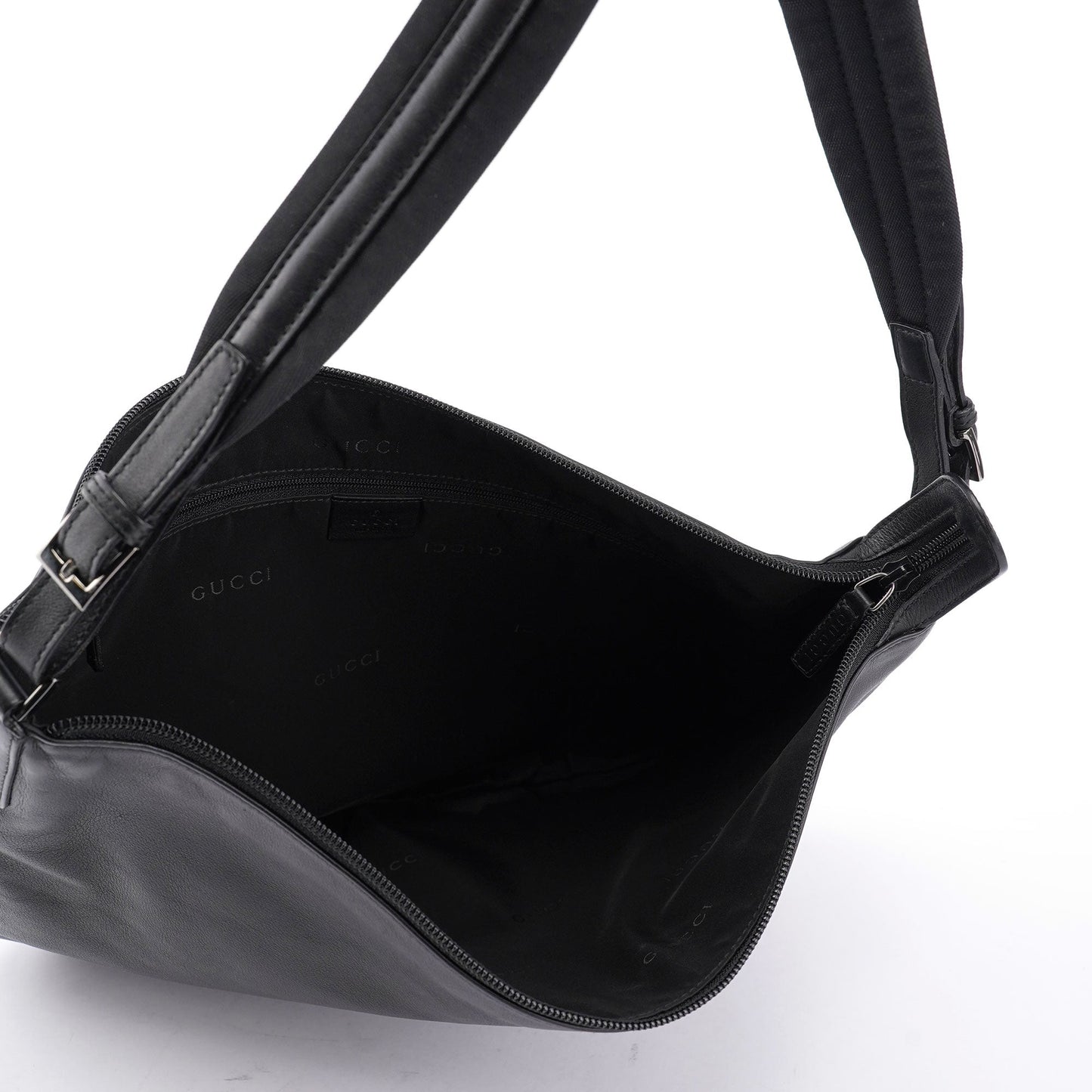 Black Leather Hobo Shoulder Bag