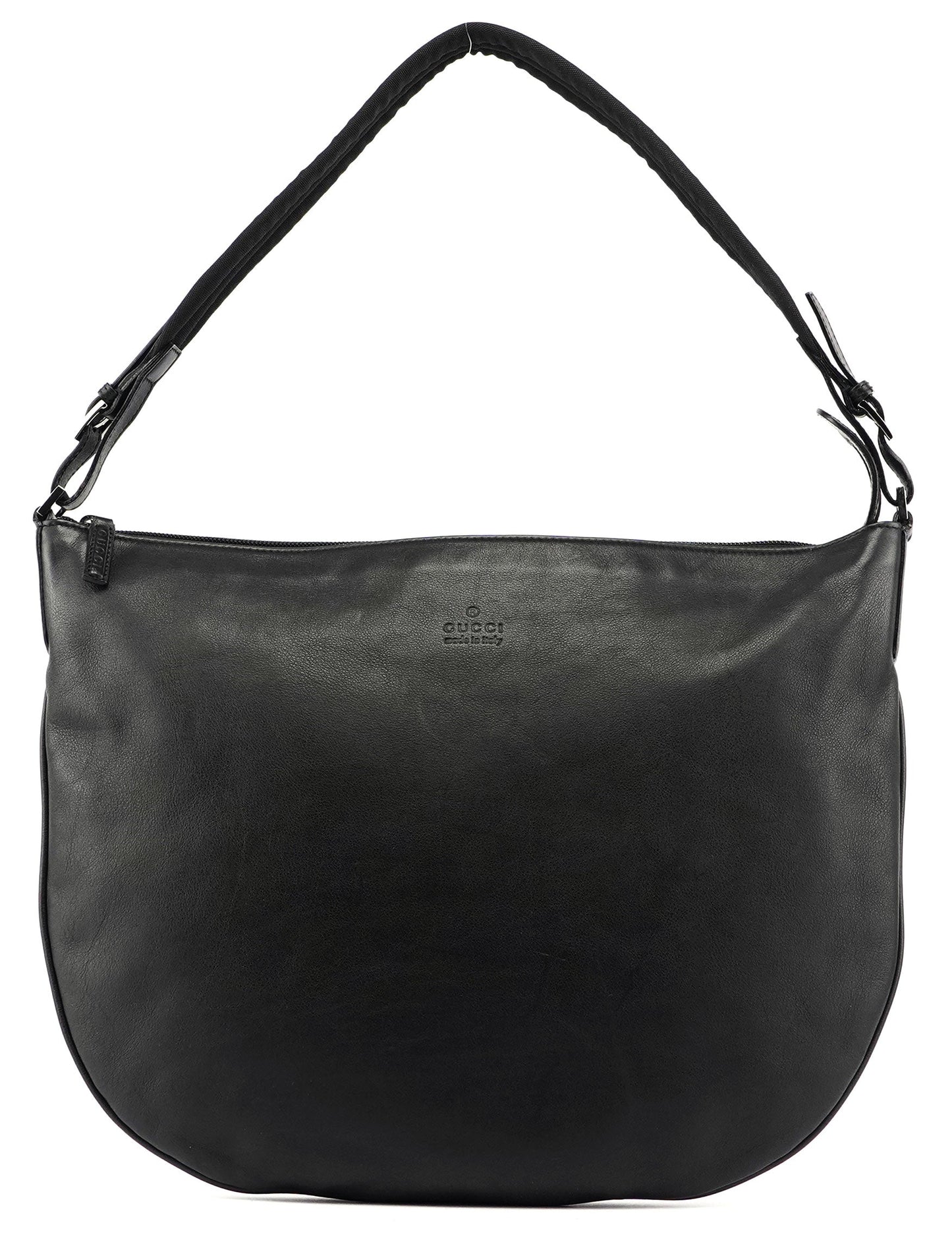 Black Leather Hobo Shoulder Bag