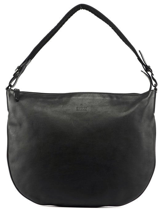 Black Leather Hobo Shoulder Bag