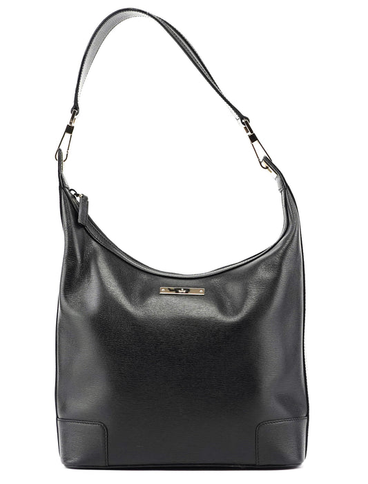 Black Leather Hobo Shoulder Bag
