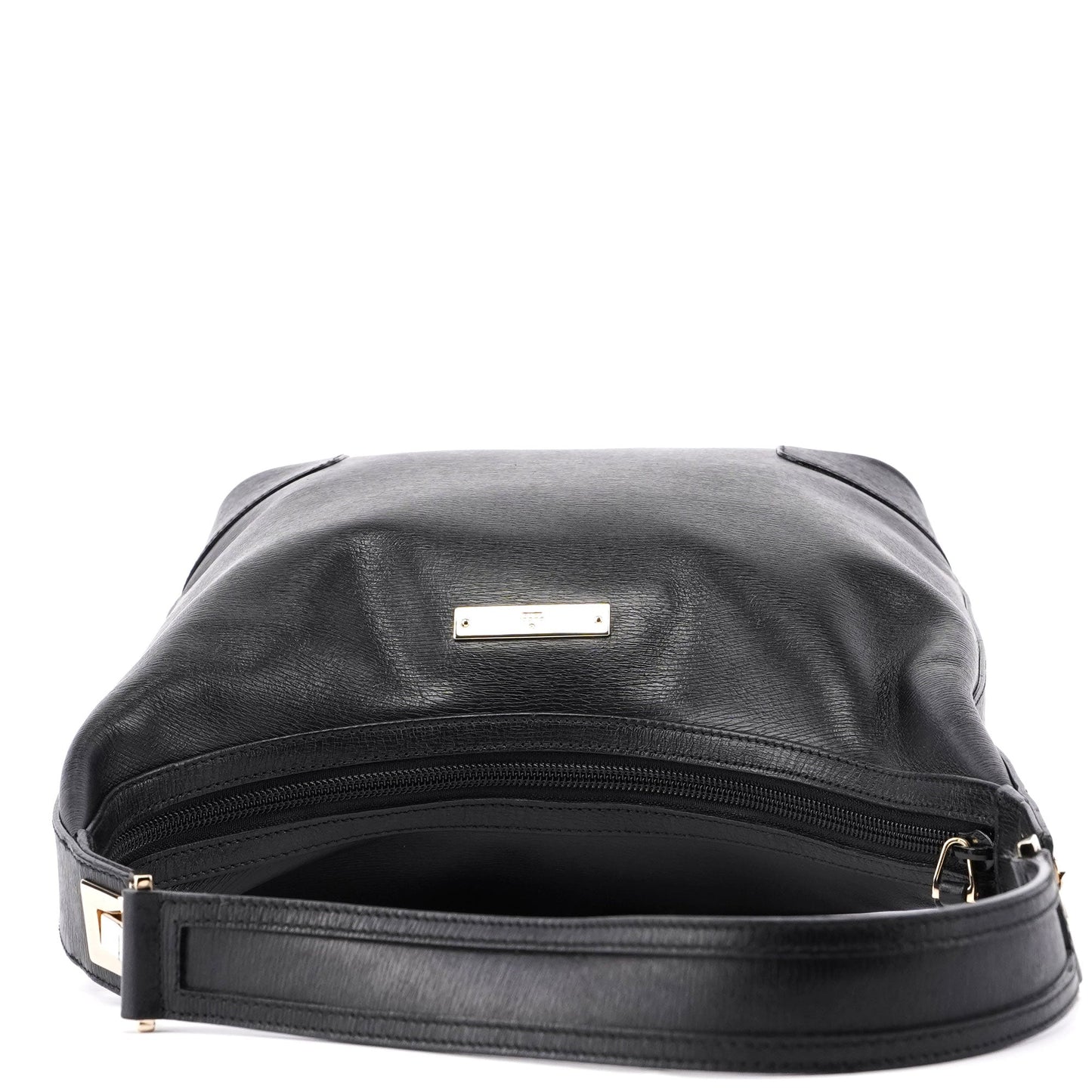 Black Leather Hobo Shoulder Bag