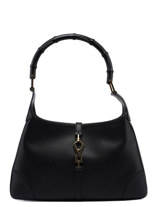 Black Leather Jackie Bamboo Bag