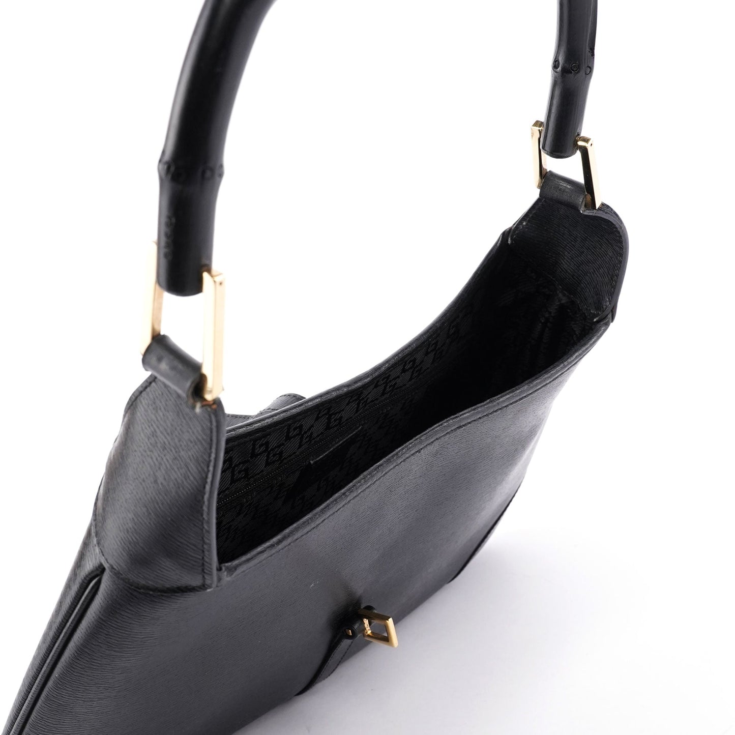 Black Leather Jackie Bamboo Bag