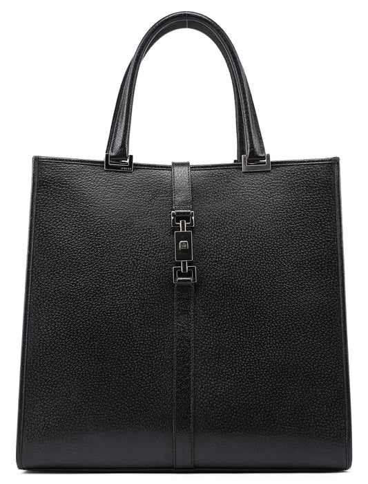 Black Leather Jackie Tote