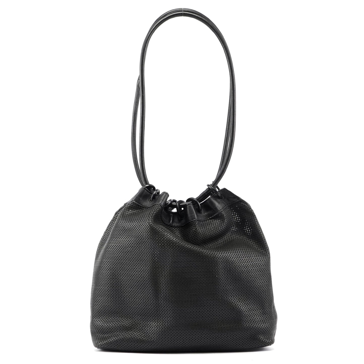 Black Leather Perforated Shoulder Bag