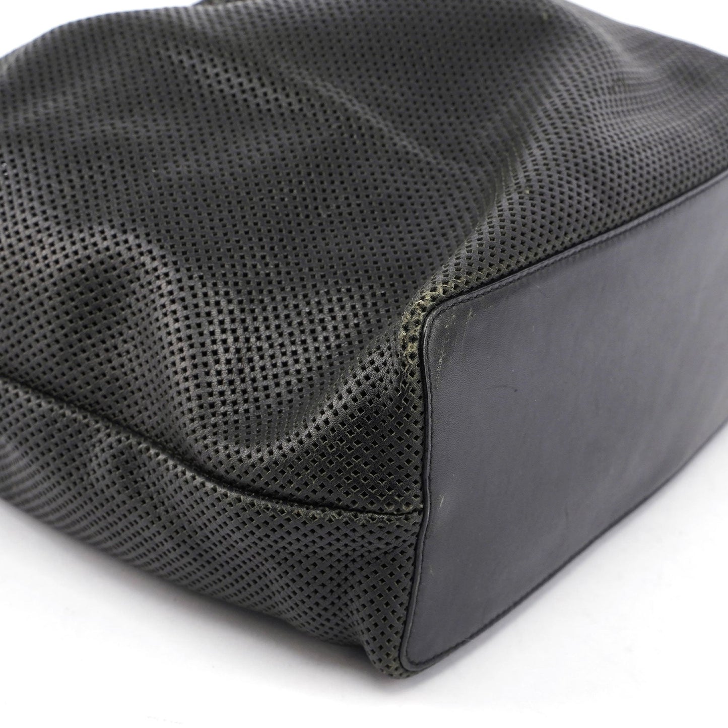 Black Leather Perforated Shoulder Bag
