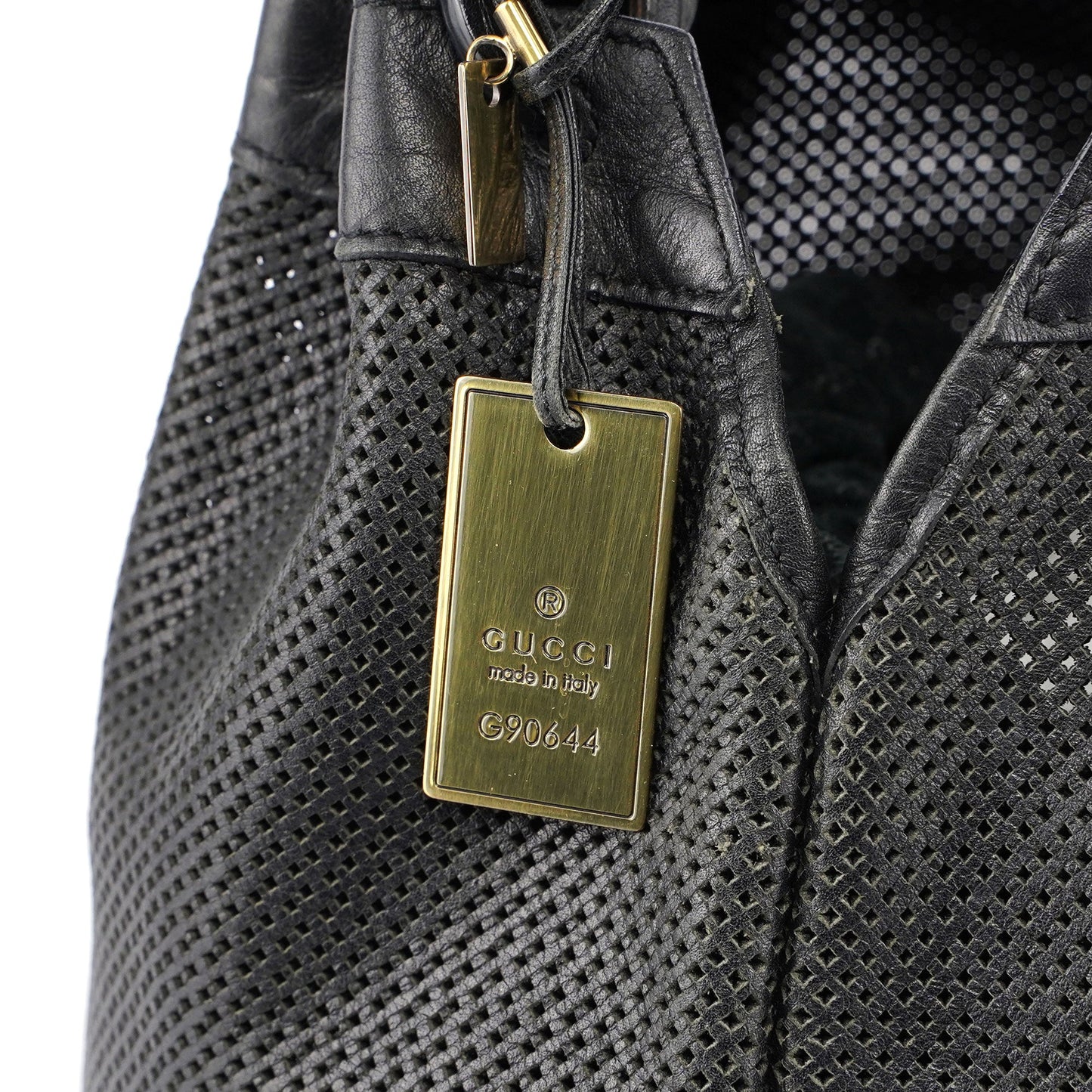 Black Leather Perforated Shoulder Bag