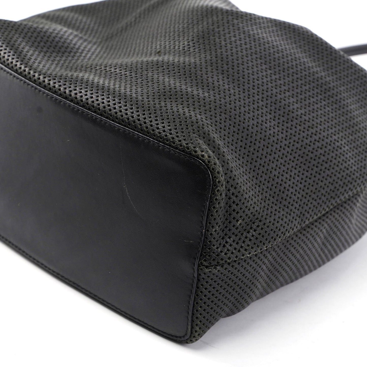 Black Leather Perforated Shoulder Bag