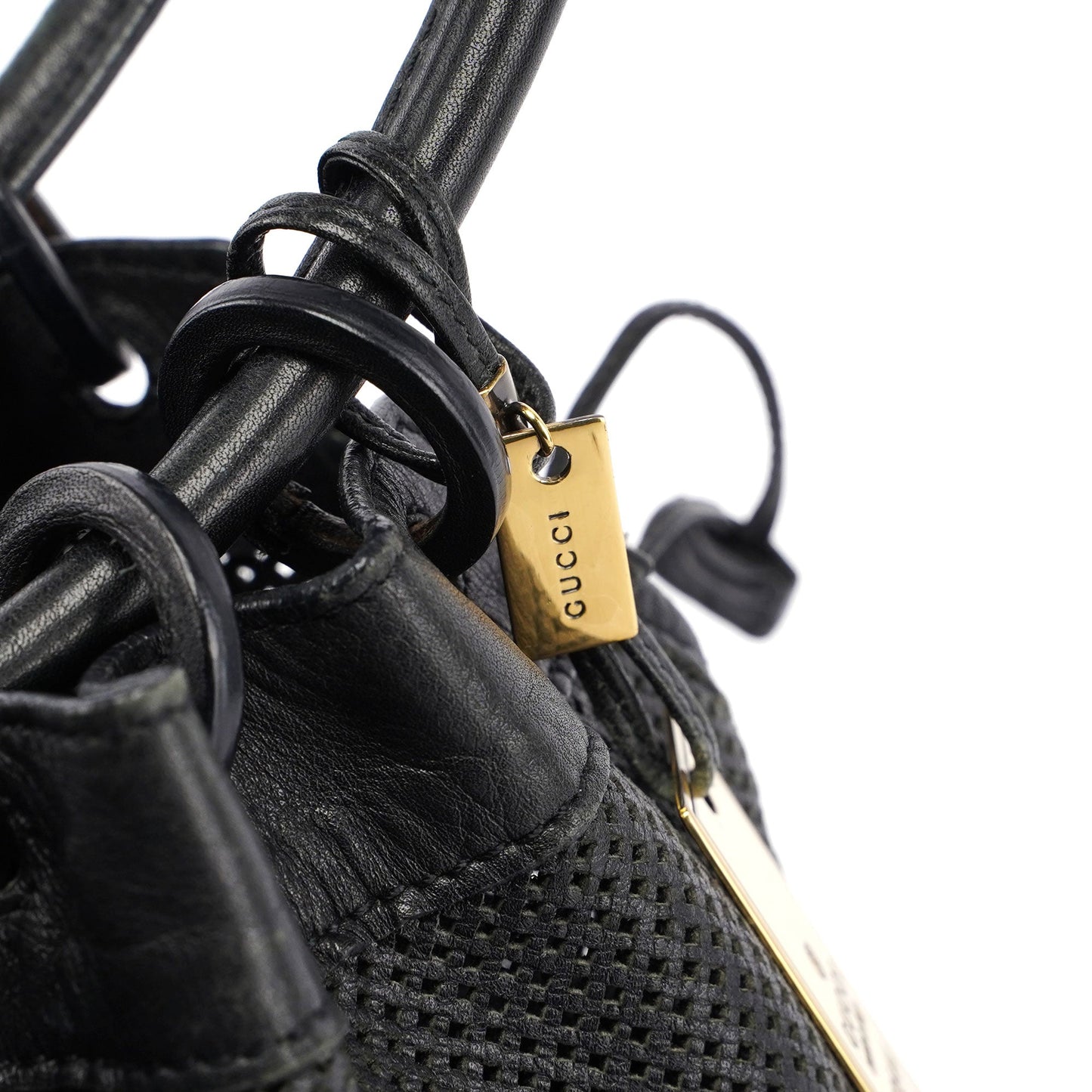 Black Leather Perforated Shoulder Bag