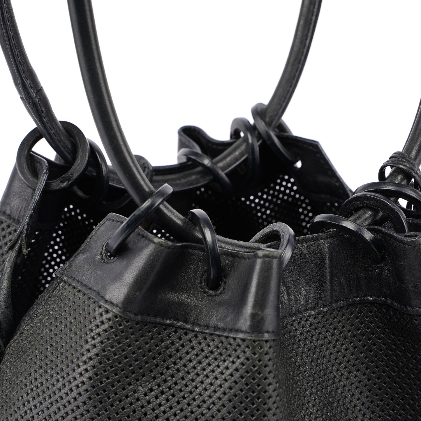 Black Leather Perforated Shoulder Bag