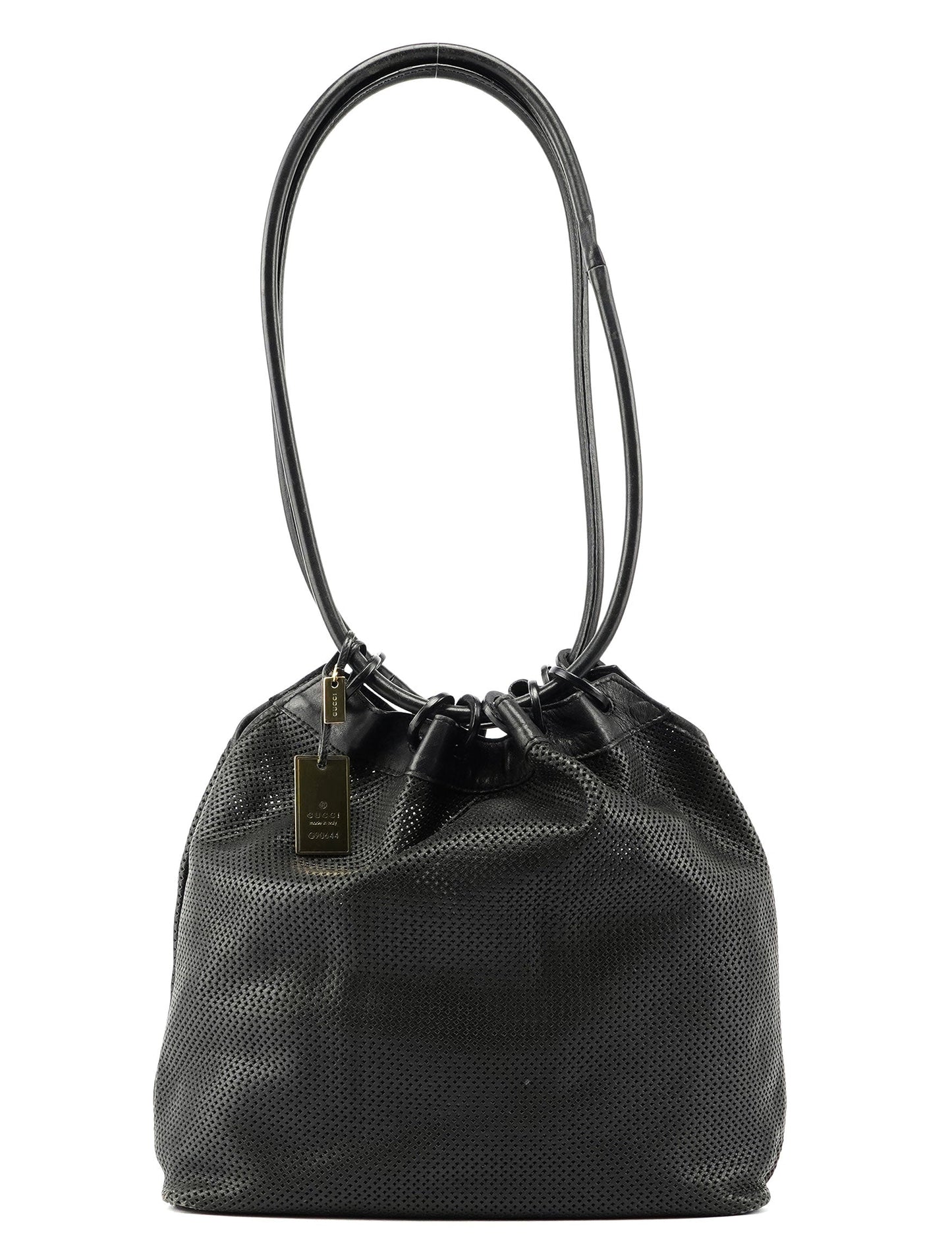 Black Leather Perforated Shoulder Bag