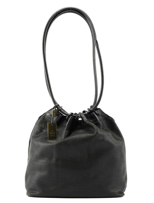 Black Leather Perforated Shoulder Bag