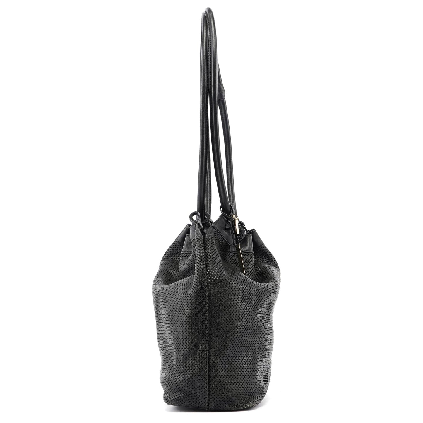 Black Leather Perforated Shoulder Bag