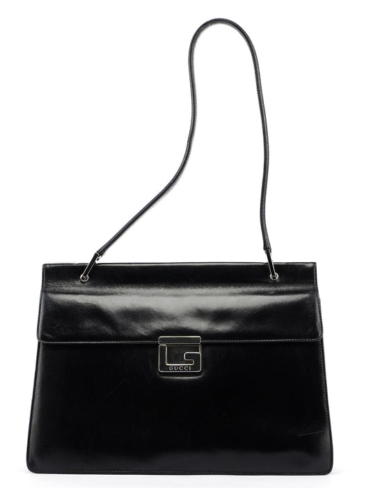 Black Leather Square G Bag