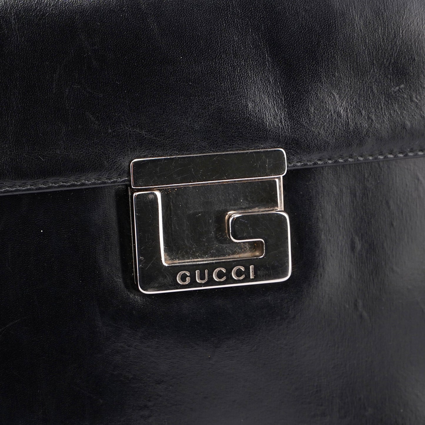 Black Leather Square G Bag