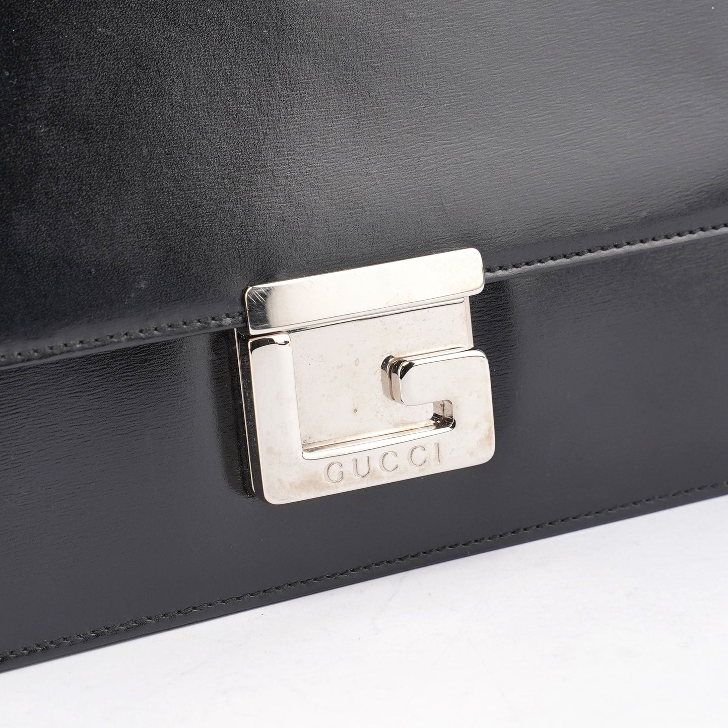 Black Leather Square G Bag