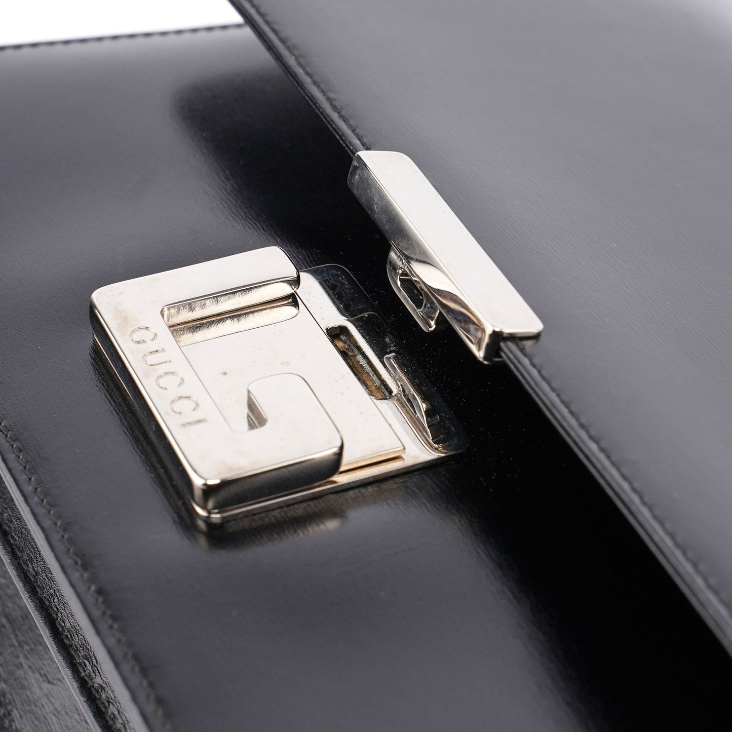 Black Leather Square G Bag