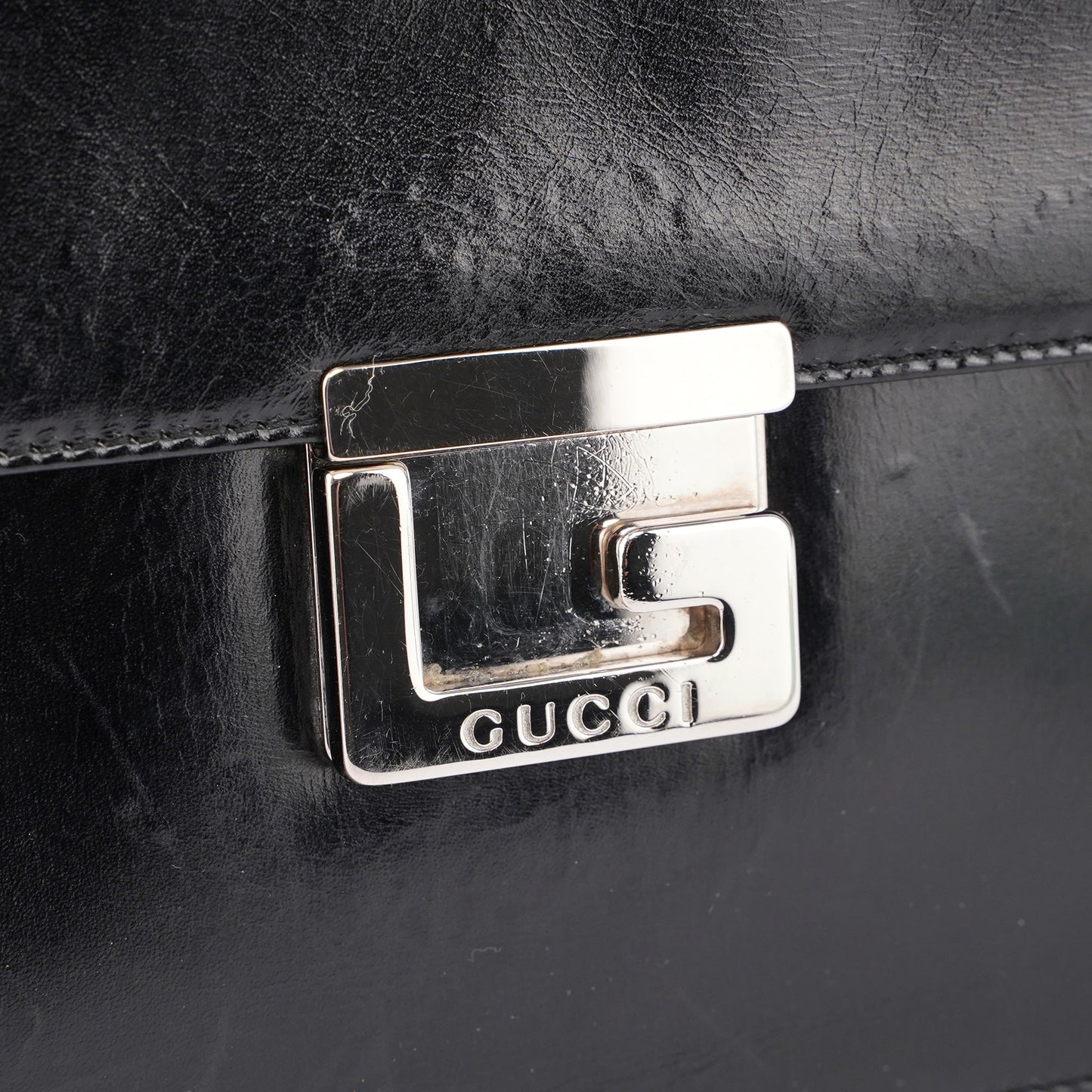 Black Leather Square G Bag