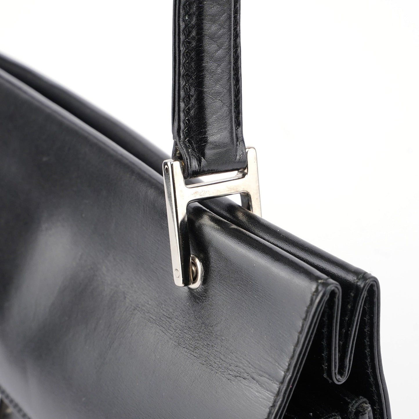 Black Leather Square G Bag