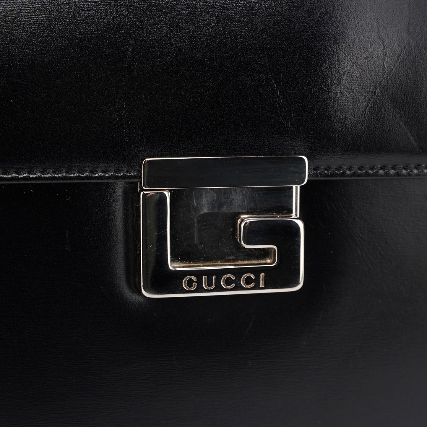 Black Leather Square G Bag
