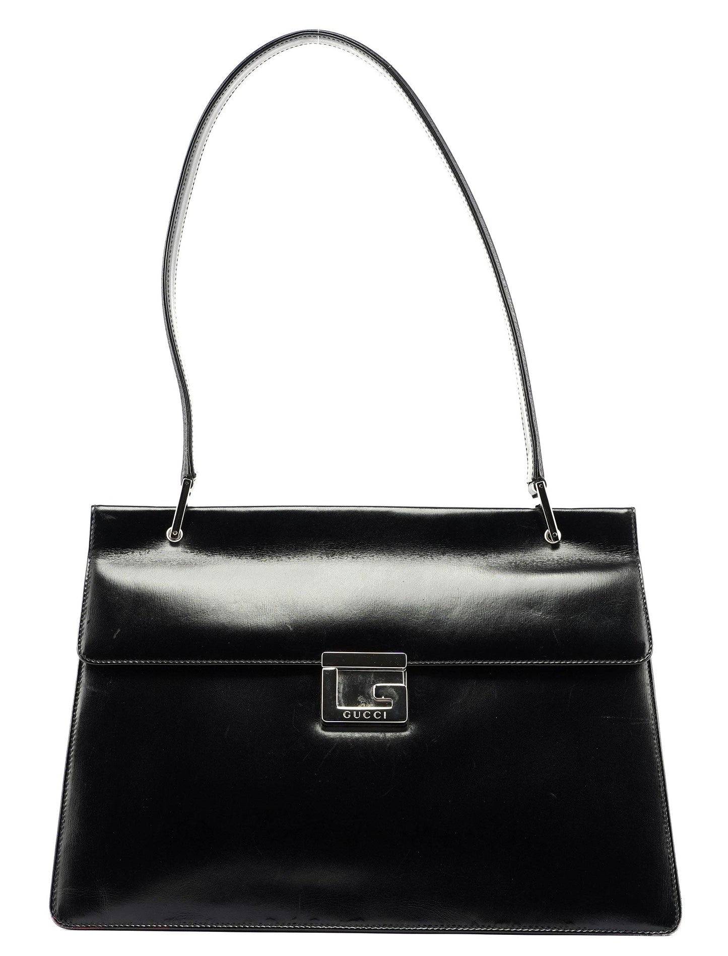 Black Leather Square G Bag