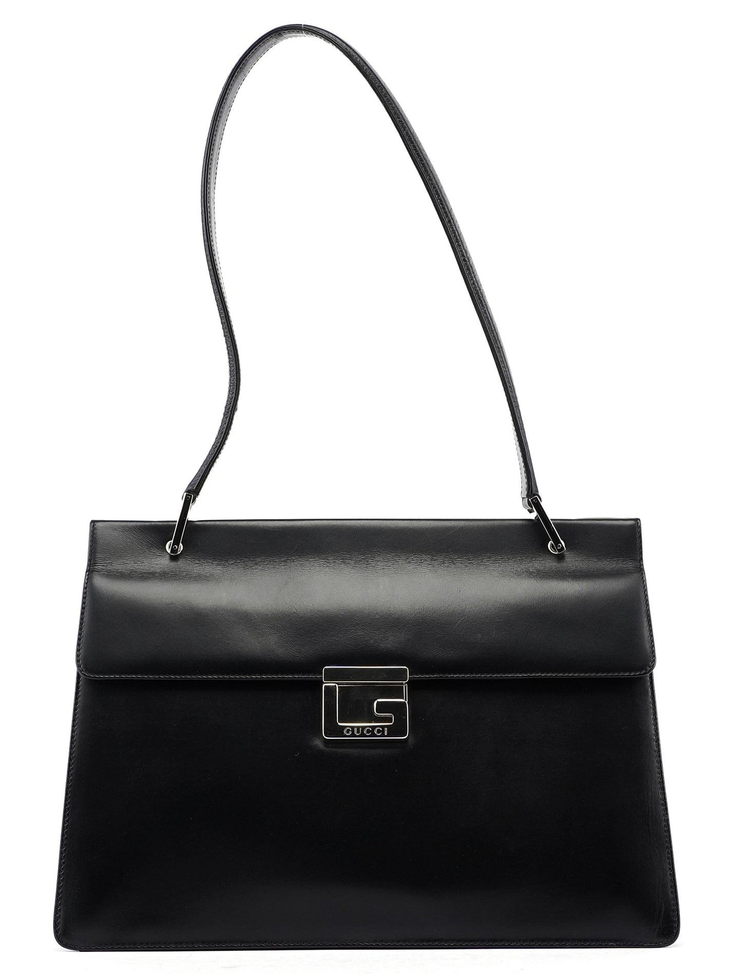 Black Leather Square G Shoulder Bag