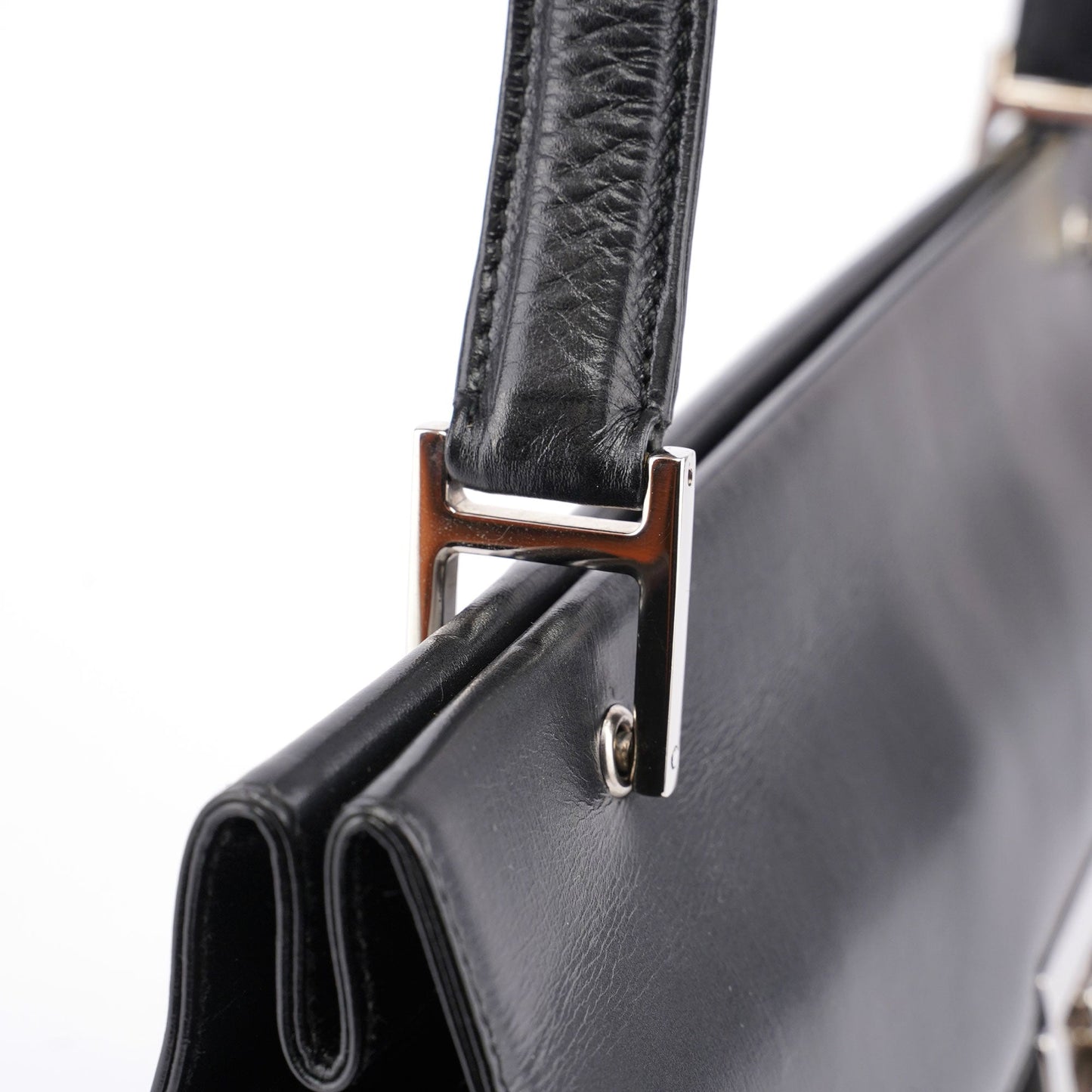 Black Leather Square G Shoulder Bag
