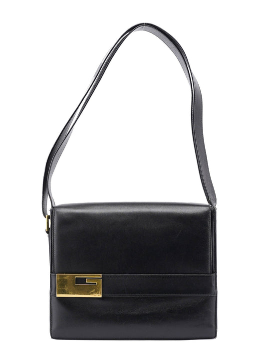 Black Leather Square G Shoulder Bag