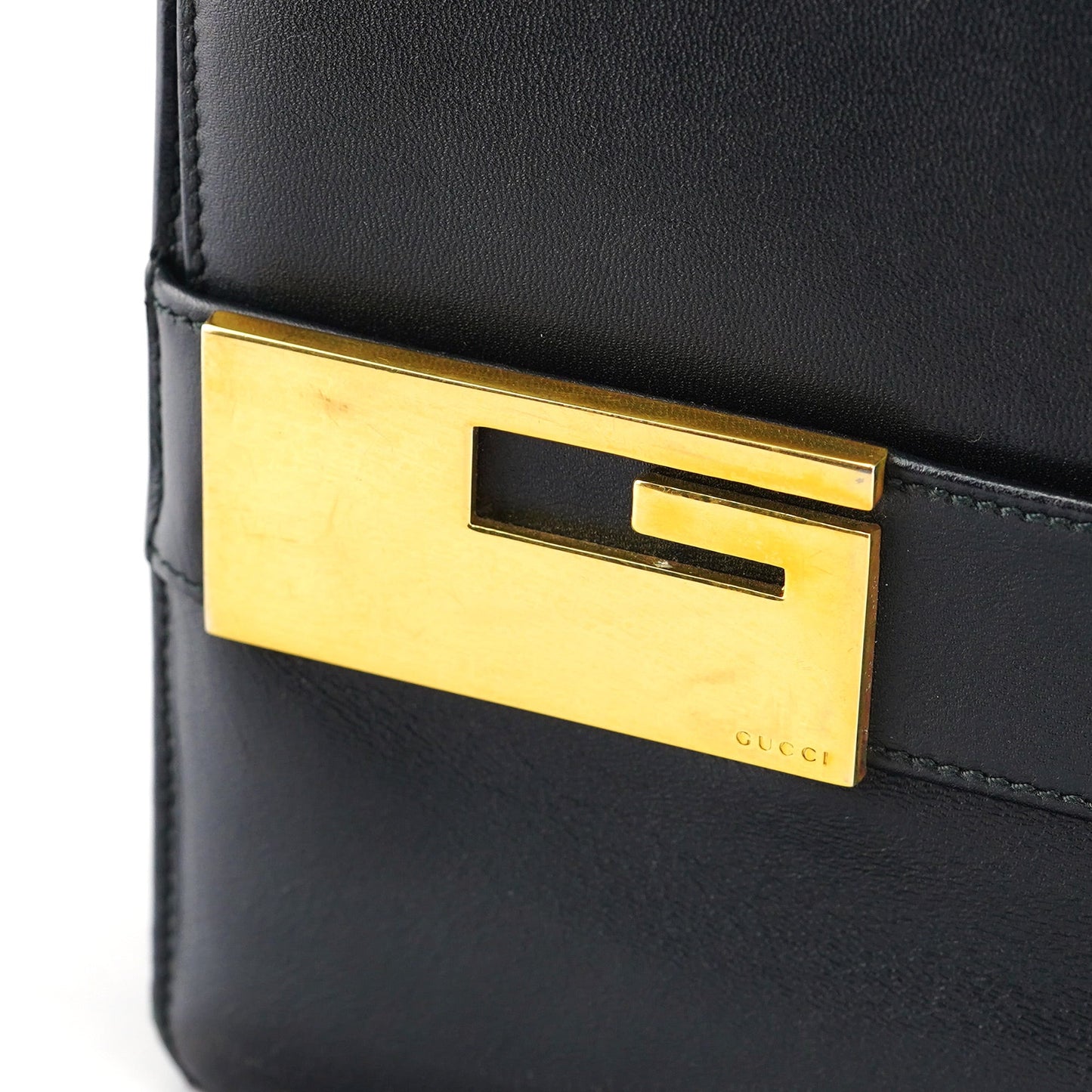 Black Leather Square G Shoulder Bag