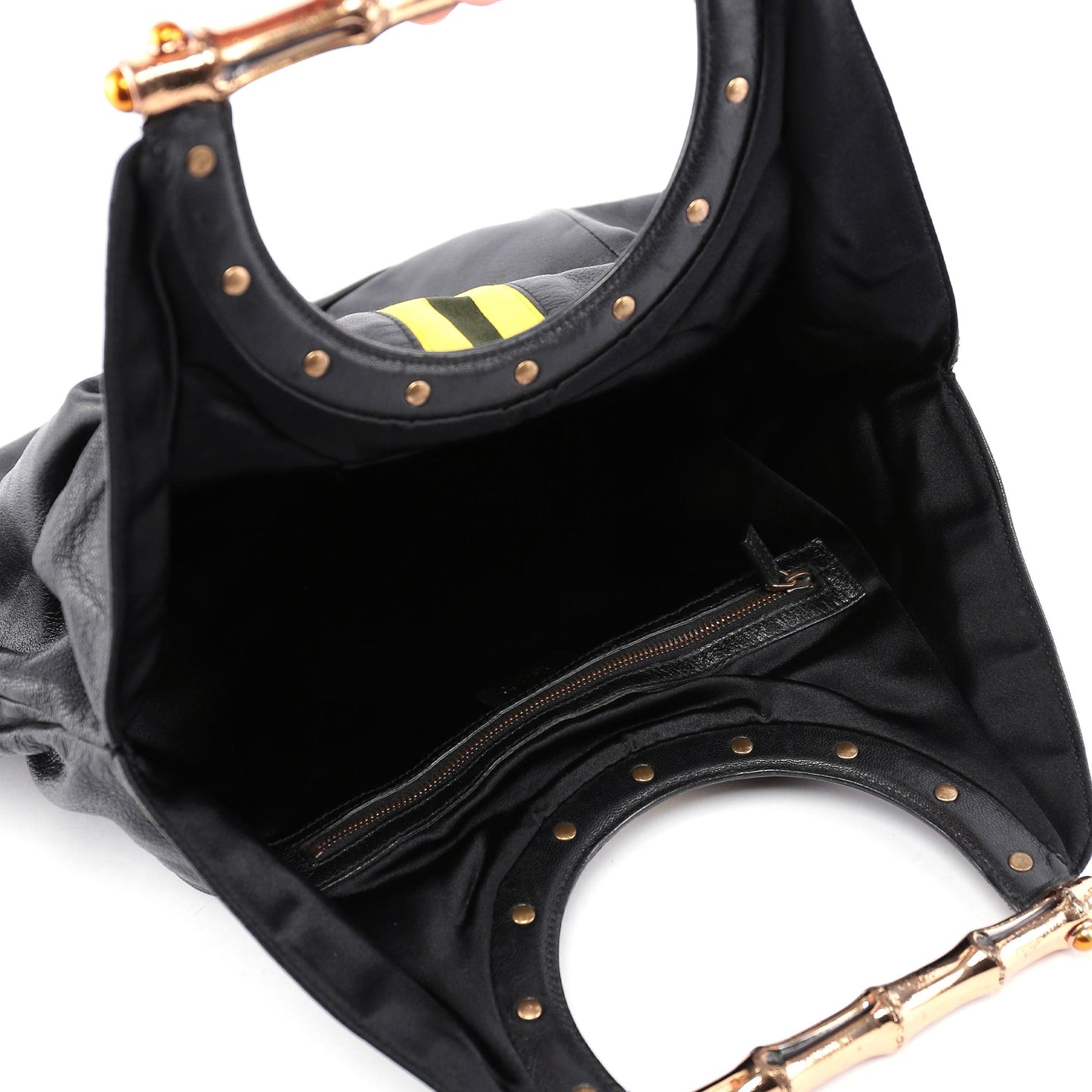 Black Leather Stripes Bamboo Bag