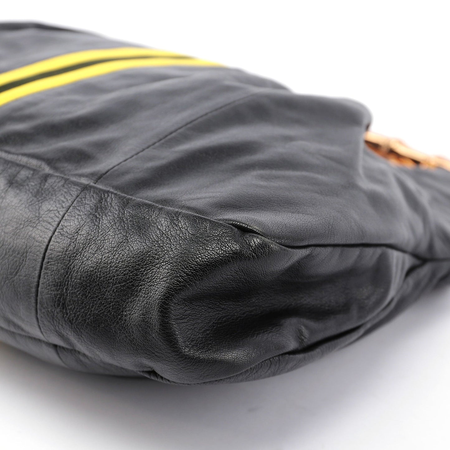 Black Leather Stripes Bamboo Bag