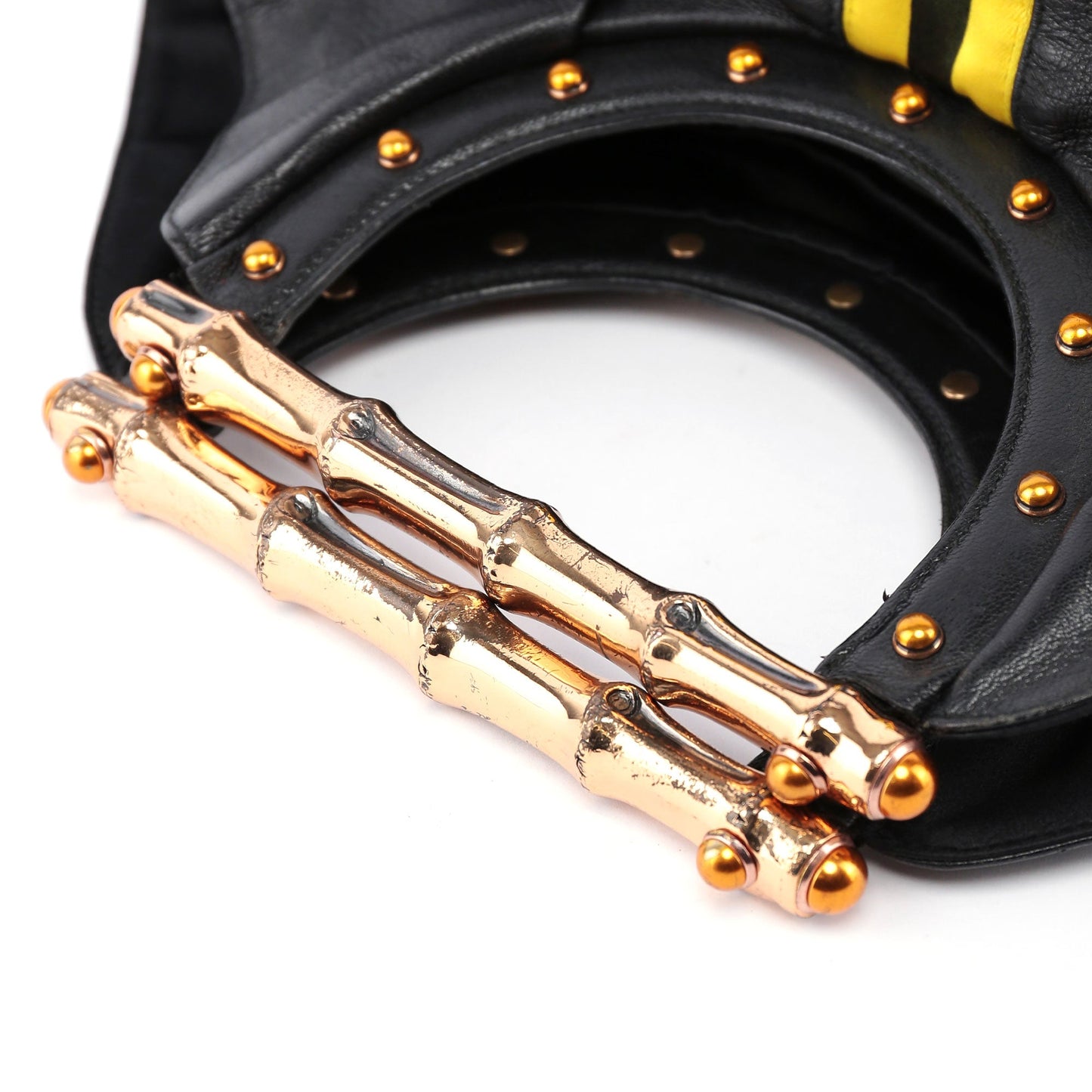 Black Leather Stripes Bamboo Bag