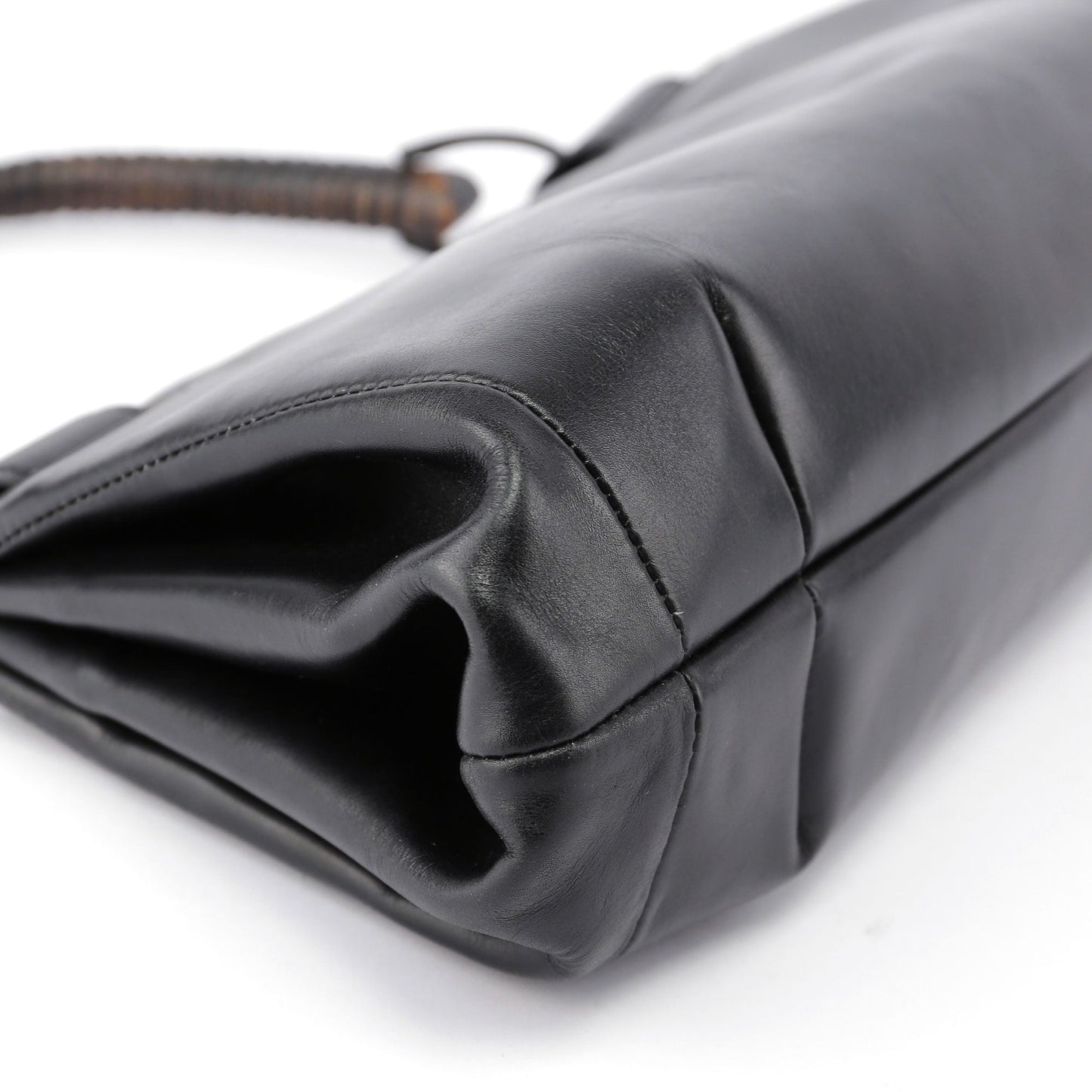 Black Leather Wood Handle Bag