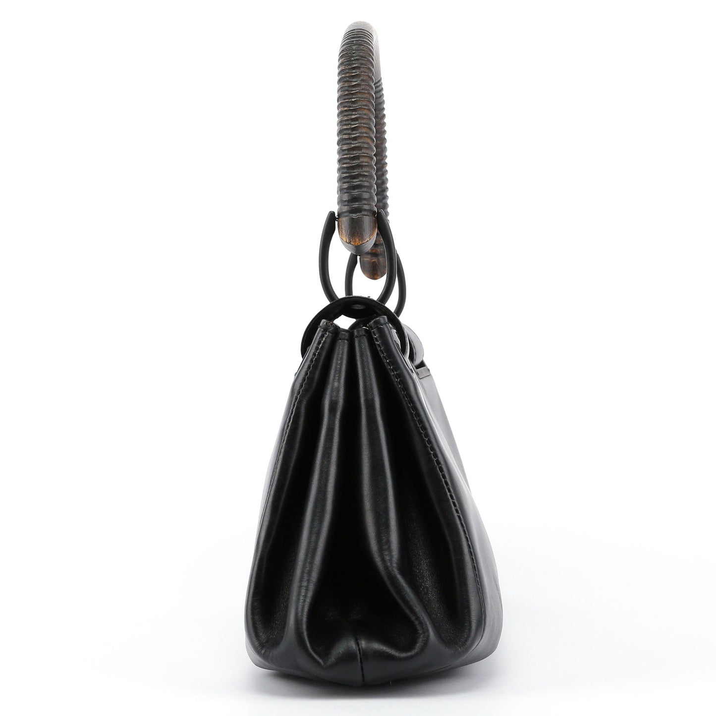 Black Leather Wood Handle Bag