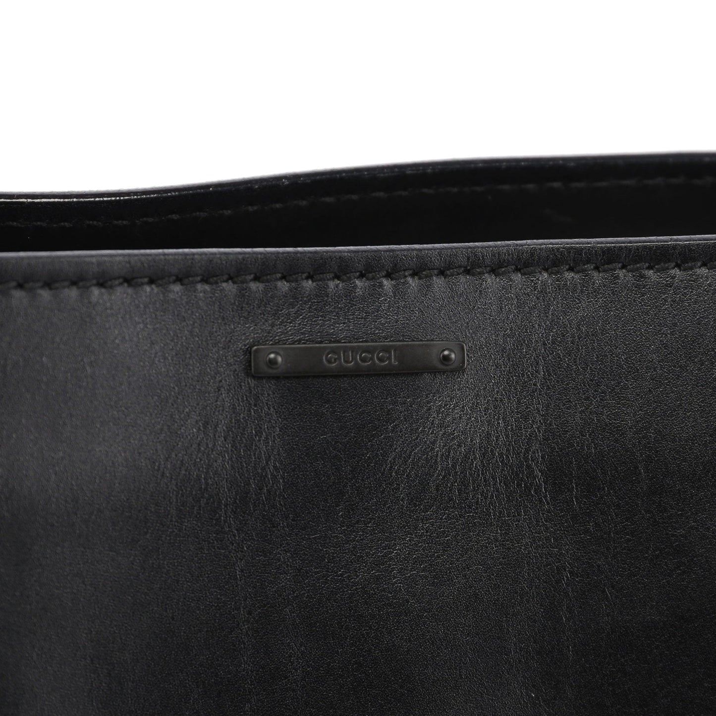 Black Leather Wood Handle Bag