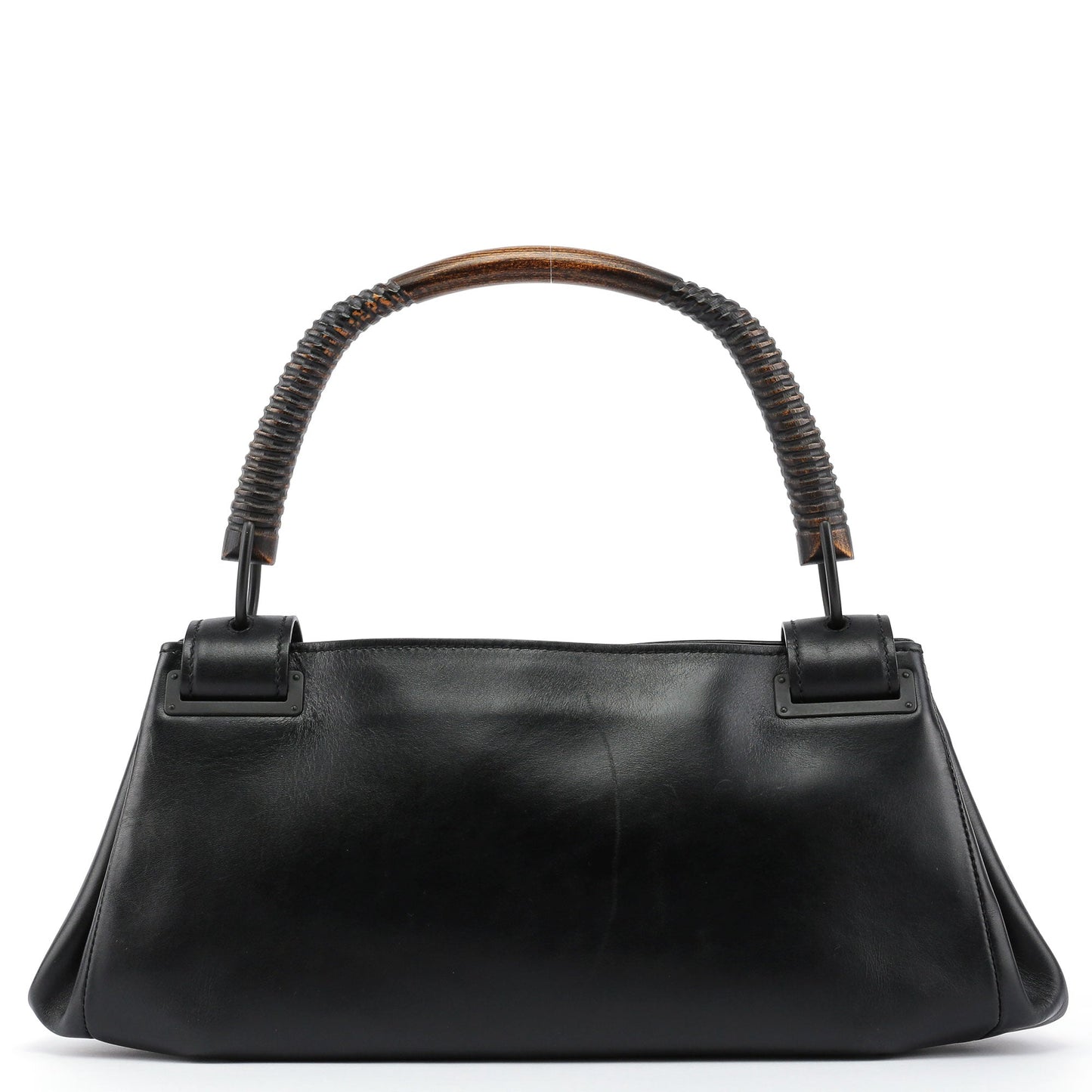 Black Leather Wood Handle Bag