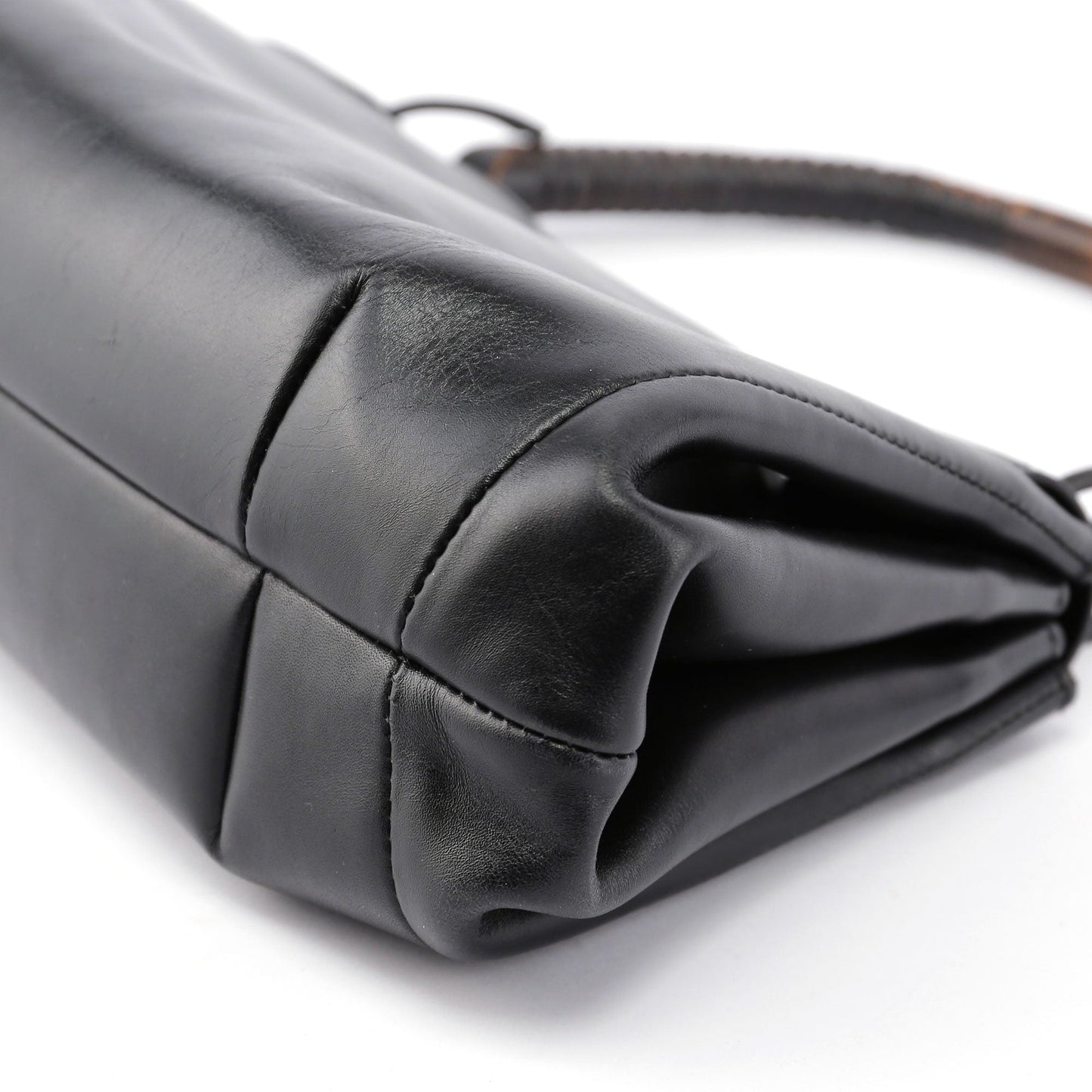 Black Leather Wood Handle Bag