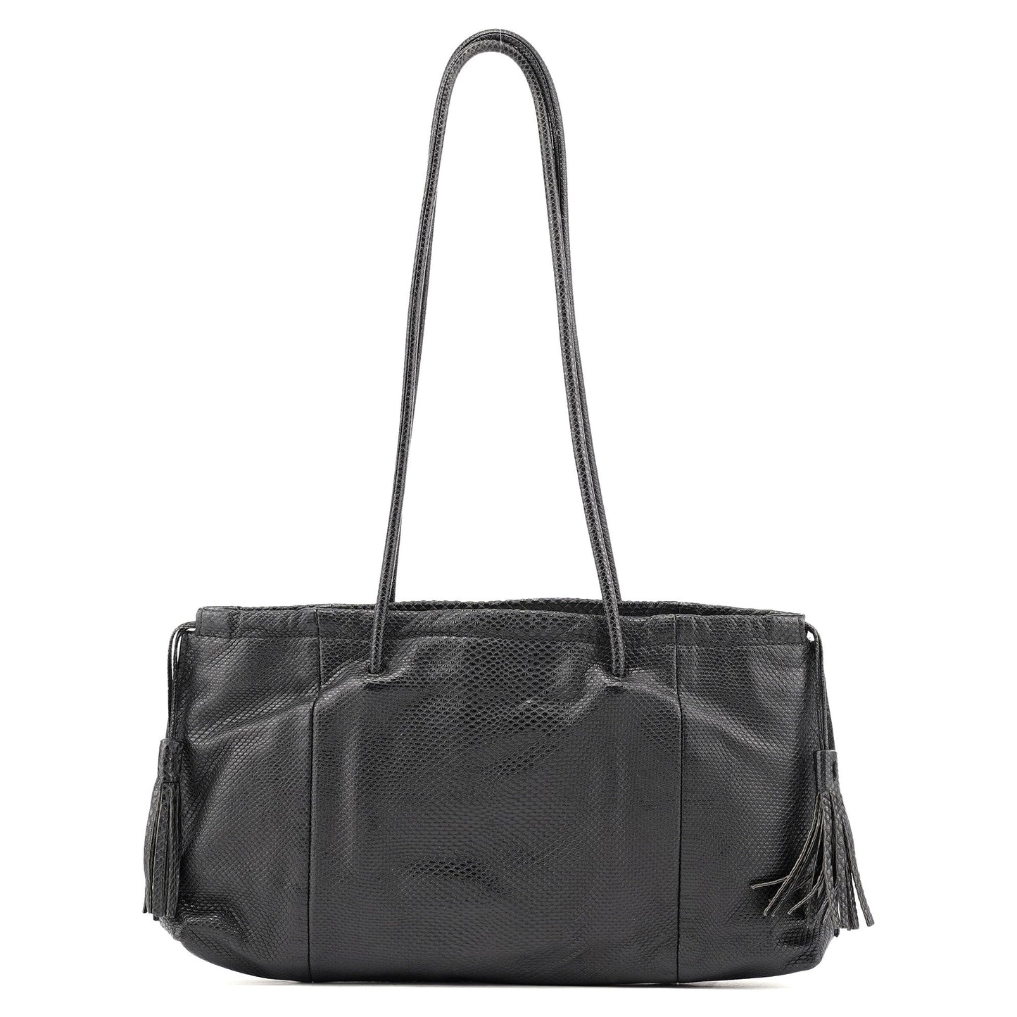 Black Lizard Embossed Tassel Tote Bag