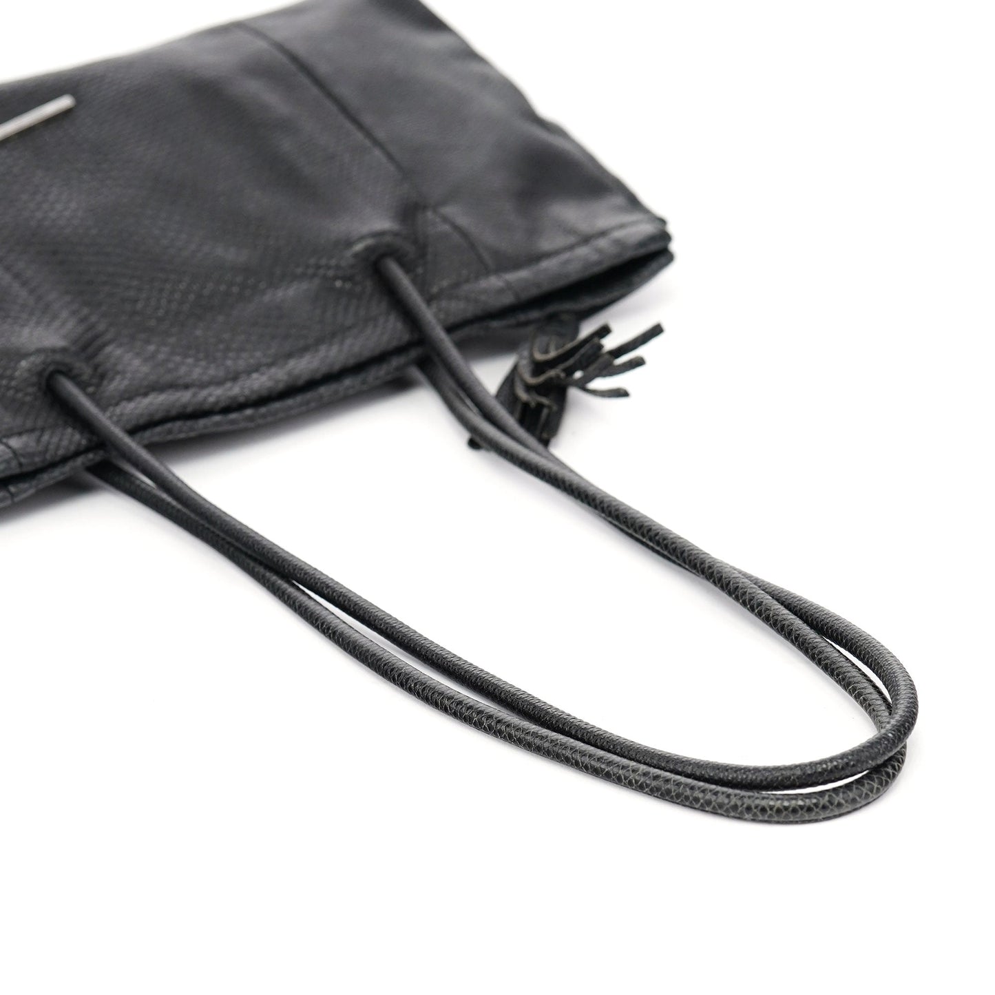 Black Lizard Embossed Tassel Tote Bag