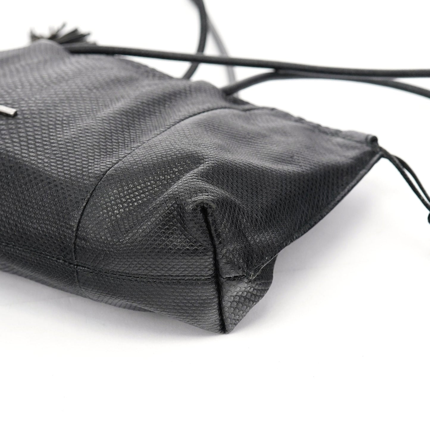 Black Lizard Embossed Tassel Tote Bag