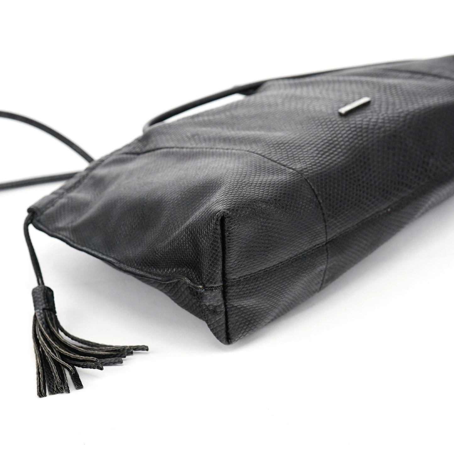 Black Lizard Embossed Tassel Tote Bag
