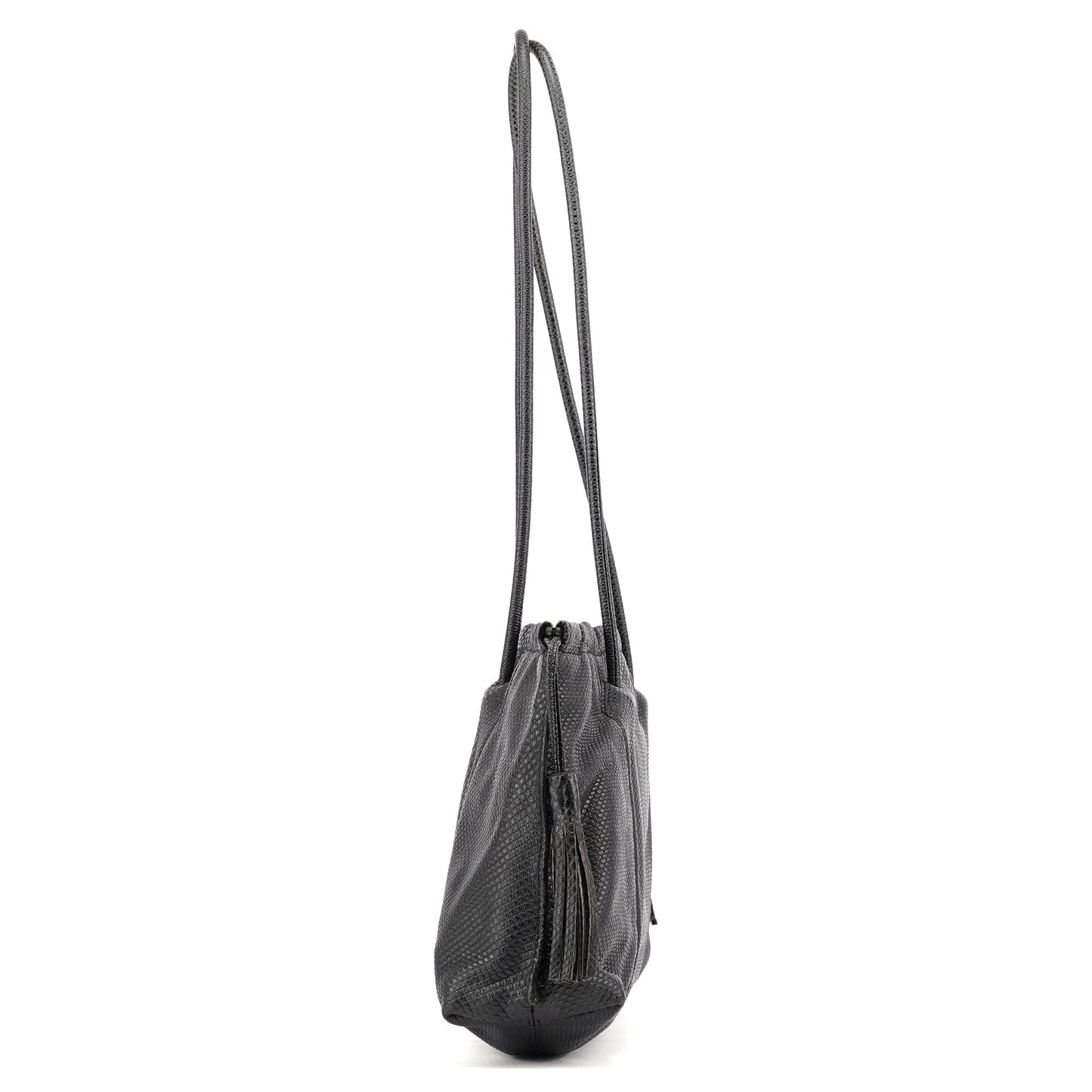 Black Lizard Embossed Tassel Tote Bag
