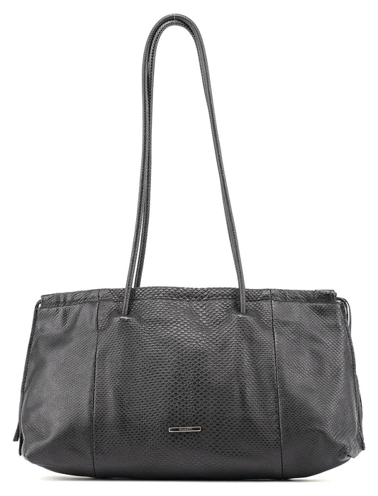 Black Lizard Embossed Tassel Tote Bag