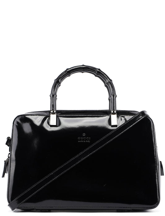 Black Patent Leather Bamboo 2-Way Tote