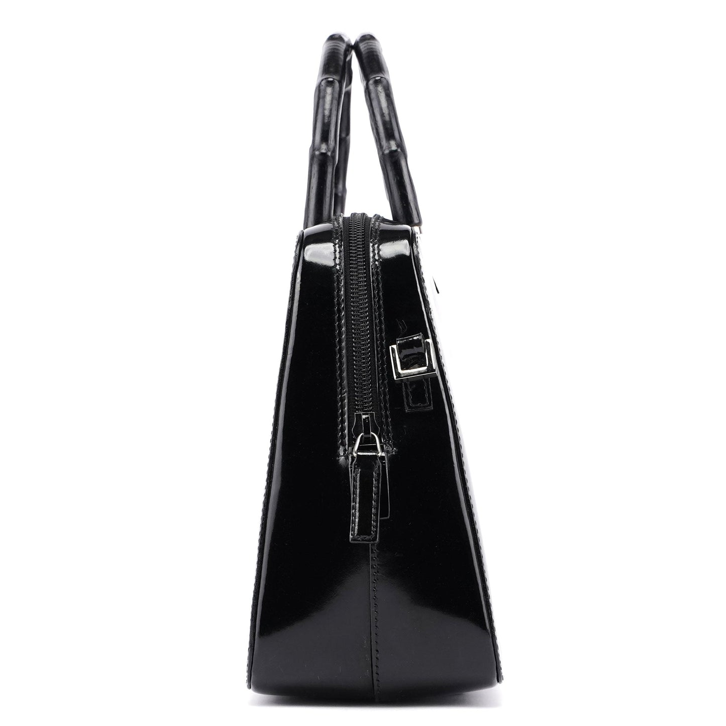 Black Patent Leather Bamboo 2-Way Tote