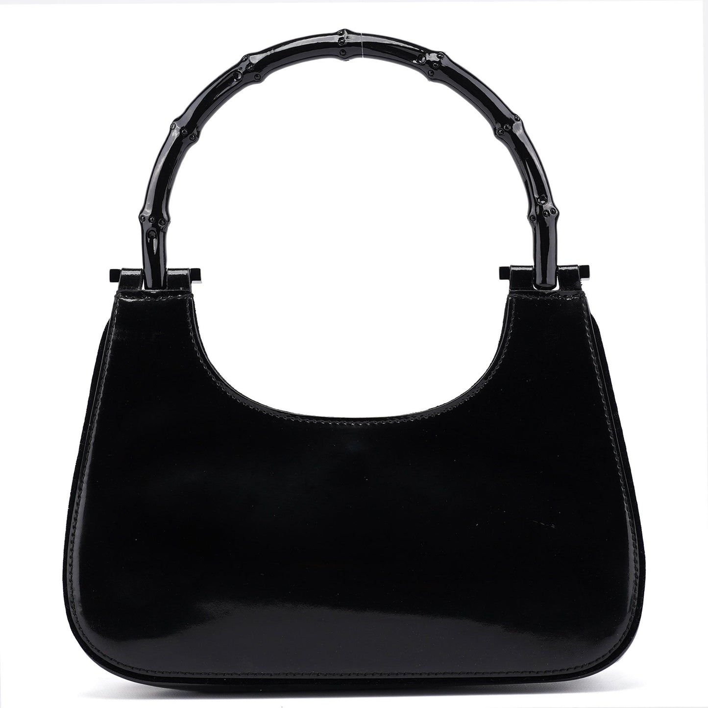 Black Patent Leather Bamboo Shoulder Bag
