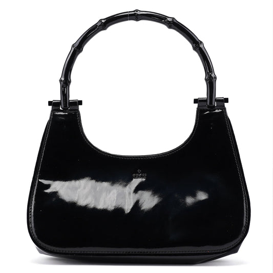 Black Patent Leather Bamboo Shoulder Bag